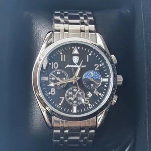POEDAGAR Men's Watch, Luxury, Business, Quartz, Strap, Stainless Steel
